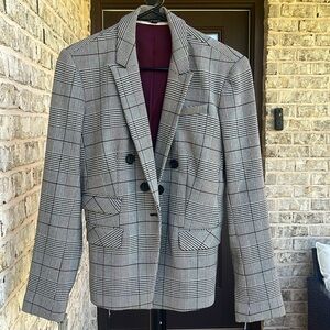 Express Black,White and Burgundy Plaid/Houndstooth Blazer Size 6
